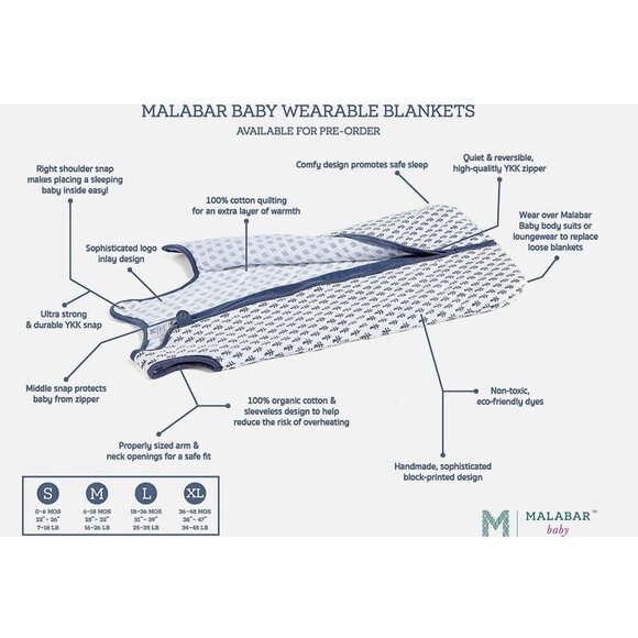 Malabar Baby Wearable Blanket Miami Sleeping Bag Lightweight 6-18 M Organic NEW - Picture 14 of 16